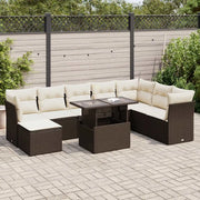 Set Divani da Giardino 9pz con Cuscini Marrone in Polyrattan 3326214