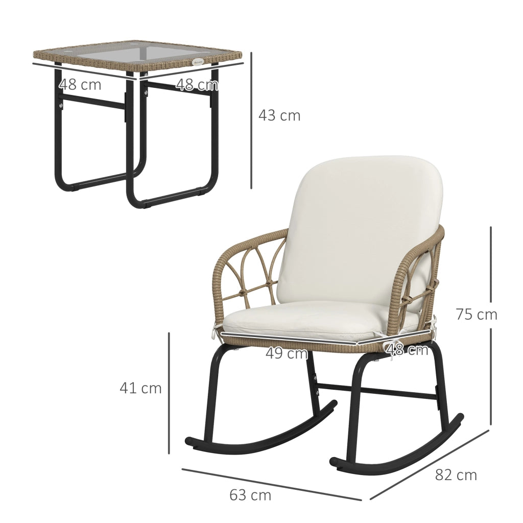 Set di 3 pezzi in rattan con 2 sedie a dondolo e 1 tavolino da caff¨¨, set di mobili da giardino con cuscini per patio e balcone.