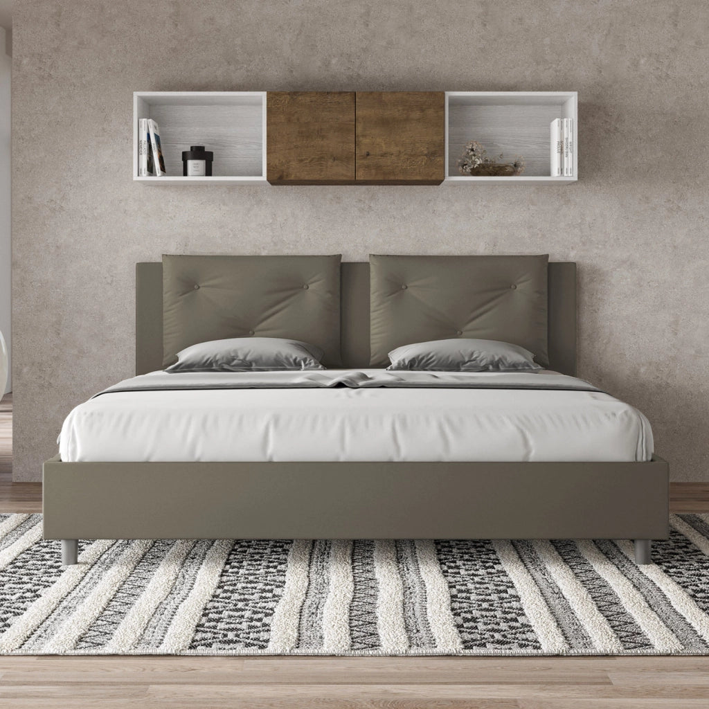 BS COM Letto matrimoniale king size contenitore imbottito 200x210 similpelle cappuccino