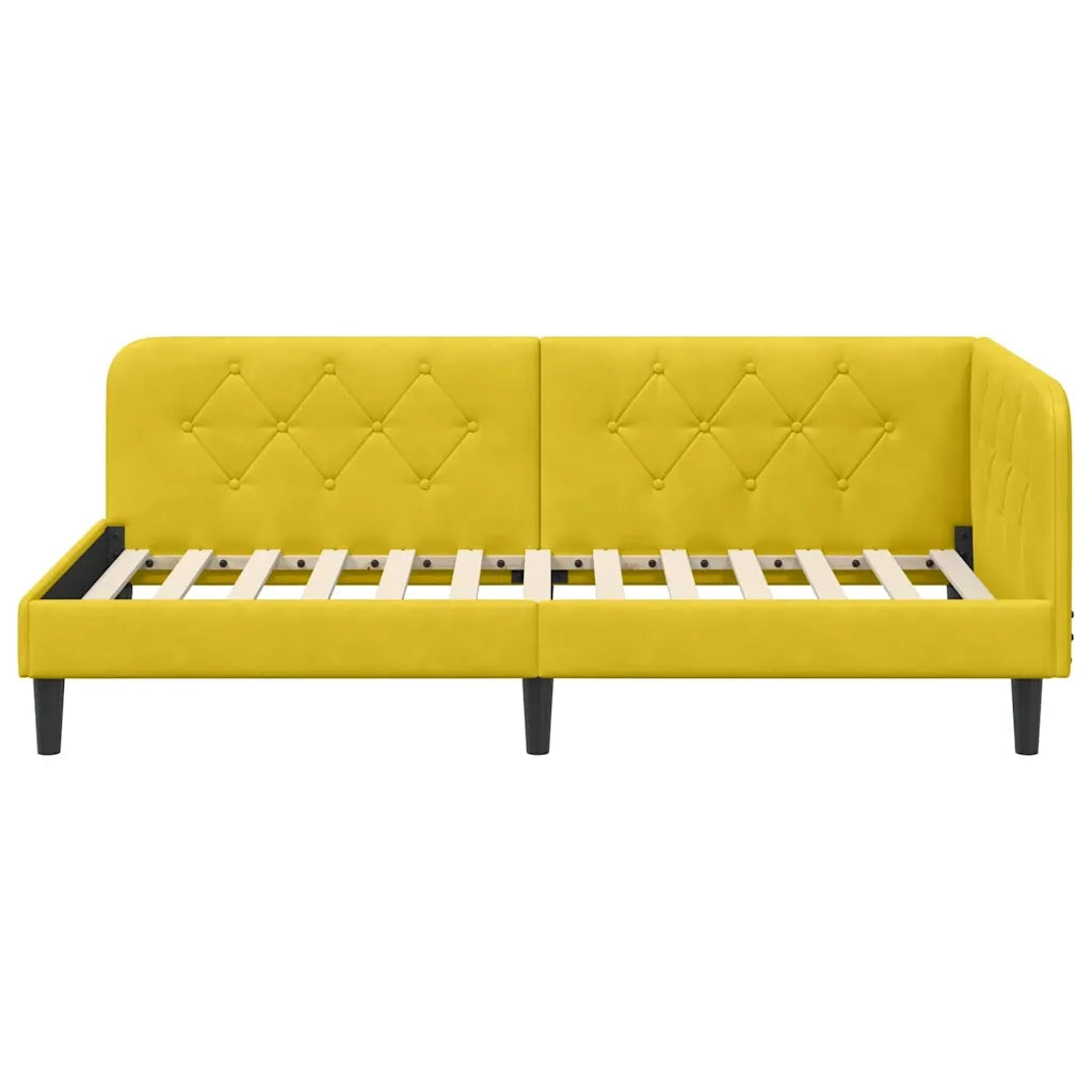 Letto singolo | Letto per adulti | Cornice del letto ad angolo Giallo 90 x 200 cm Velluto