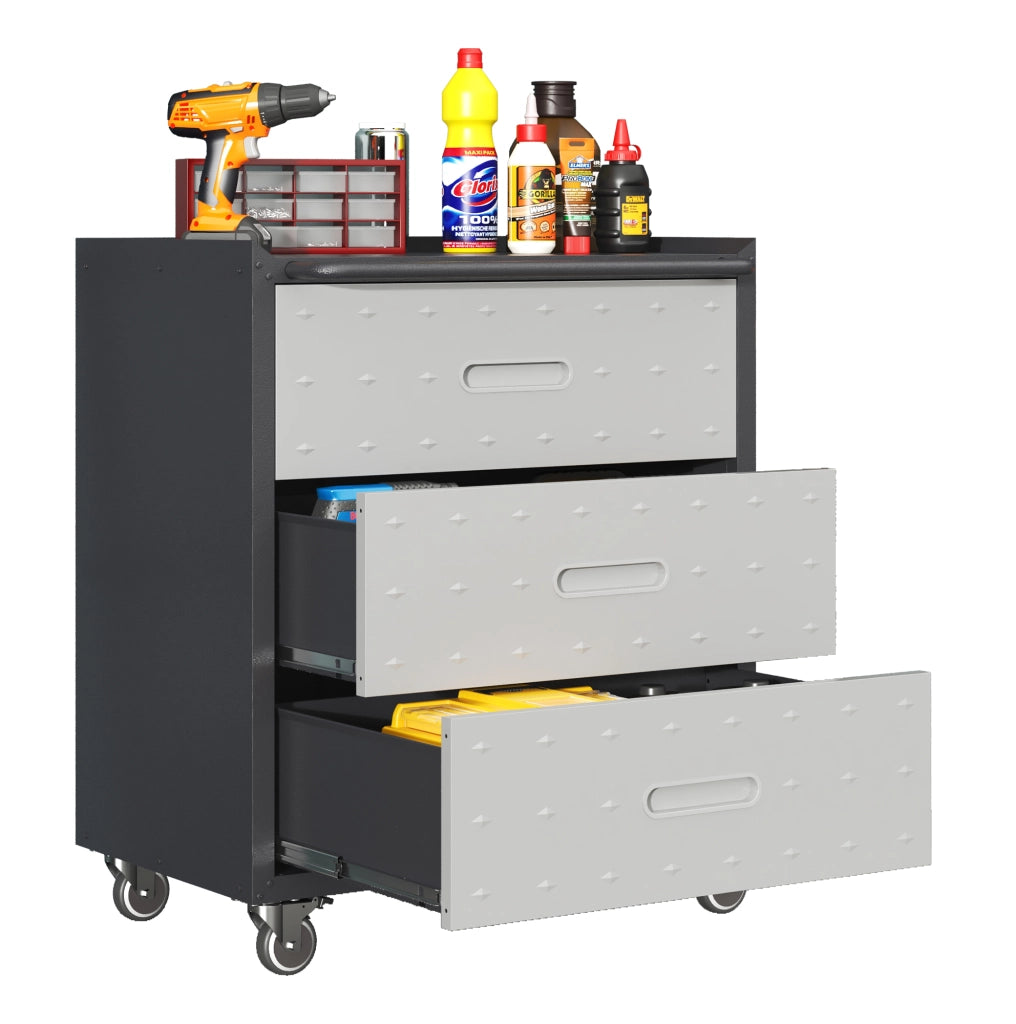 Cassettiera Mobile in Metallo con Ruote ¨C Minimal ¨C Nero/Grigio, 75x42x88 cm