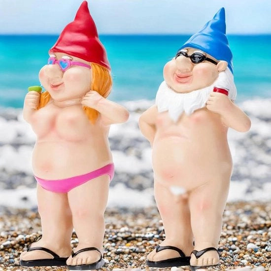 Statua di Gnomone per Giardino Standbeeld Gnomone Coraggioso Figurina Cartone Animato Nano Artigianale Oggetto Decorativo per Casa Giardino Decorazione per Interno e Esterno (Paio Nudo) Lavatrice