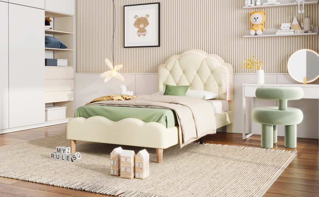 letto imbottito pu beige 90x200 cm