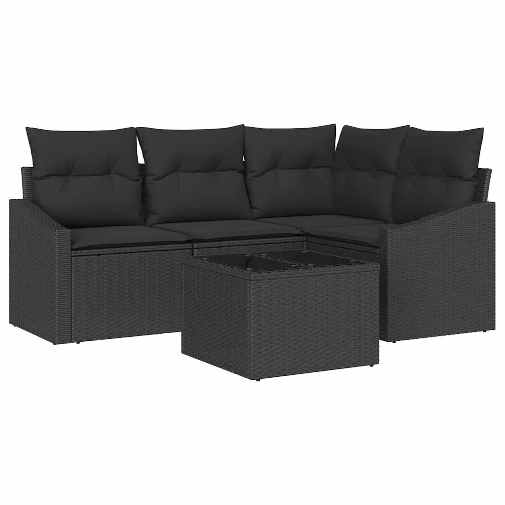 Set Divano da Giardino con cuscino 5 pcs Nero polyrattan