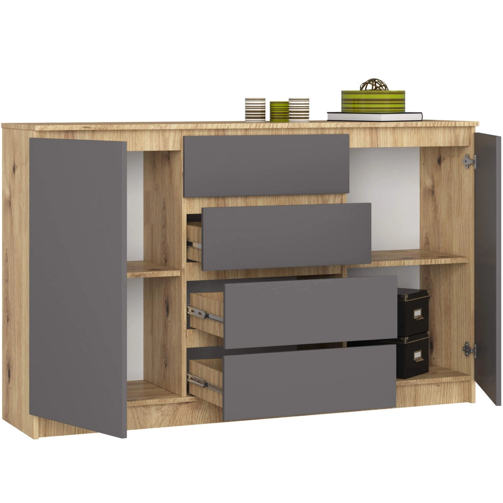 Cassettiera AKORD K160 Quercia Artisan 160 cm 2 ante 4 cassetti inserto frontale Grigio Grafite 160x40x99 cm