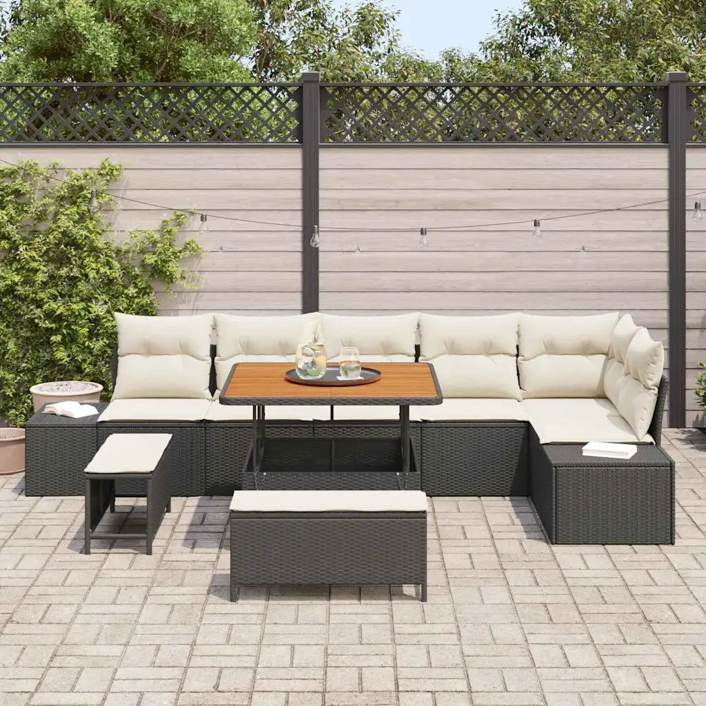 Set Divano da Giardino con cuscino 9 pcs Nero Poly Rattan 3364745