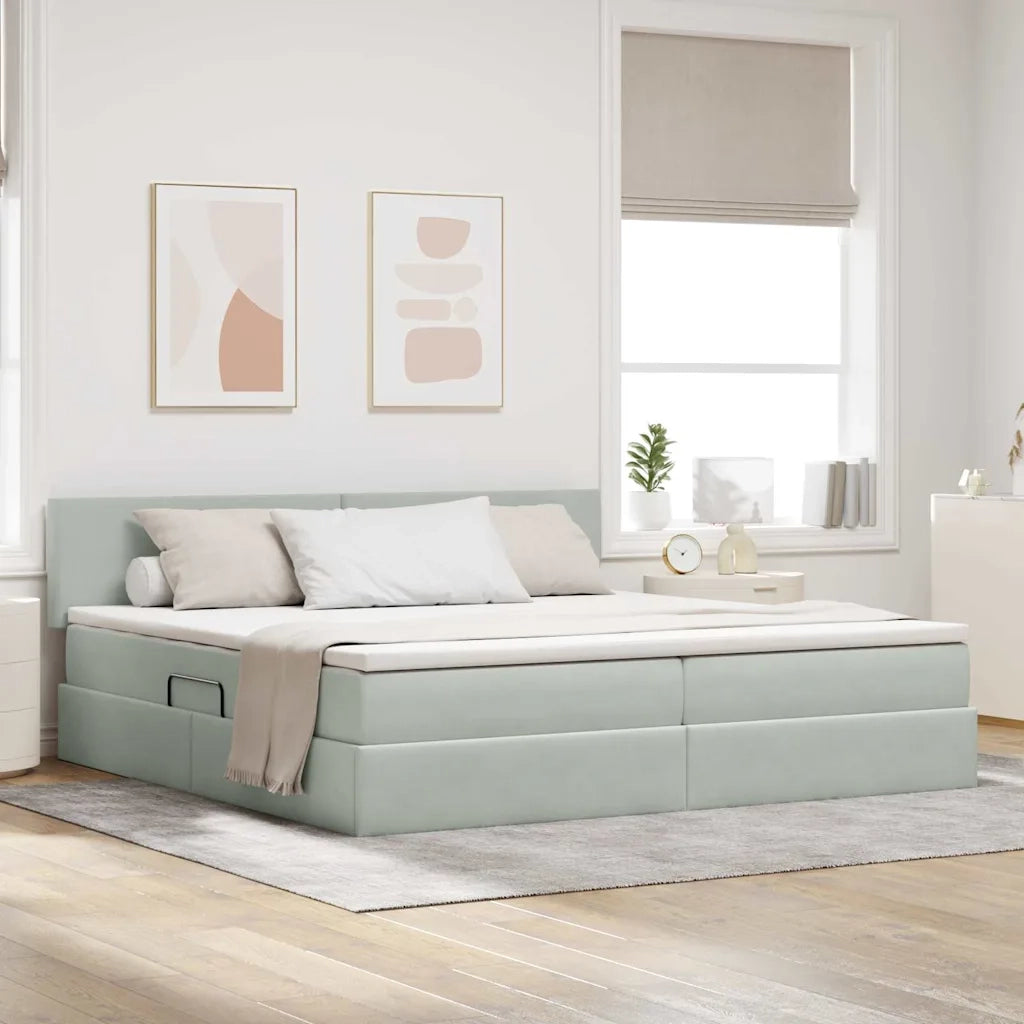 Letto con contenitore e LED Grigio chiaro 200 x 200 cm Velluto 3371355