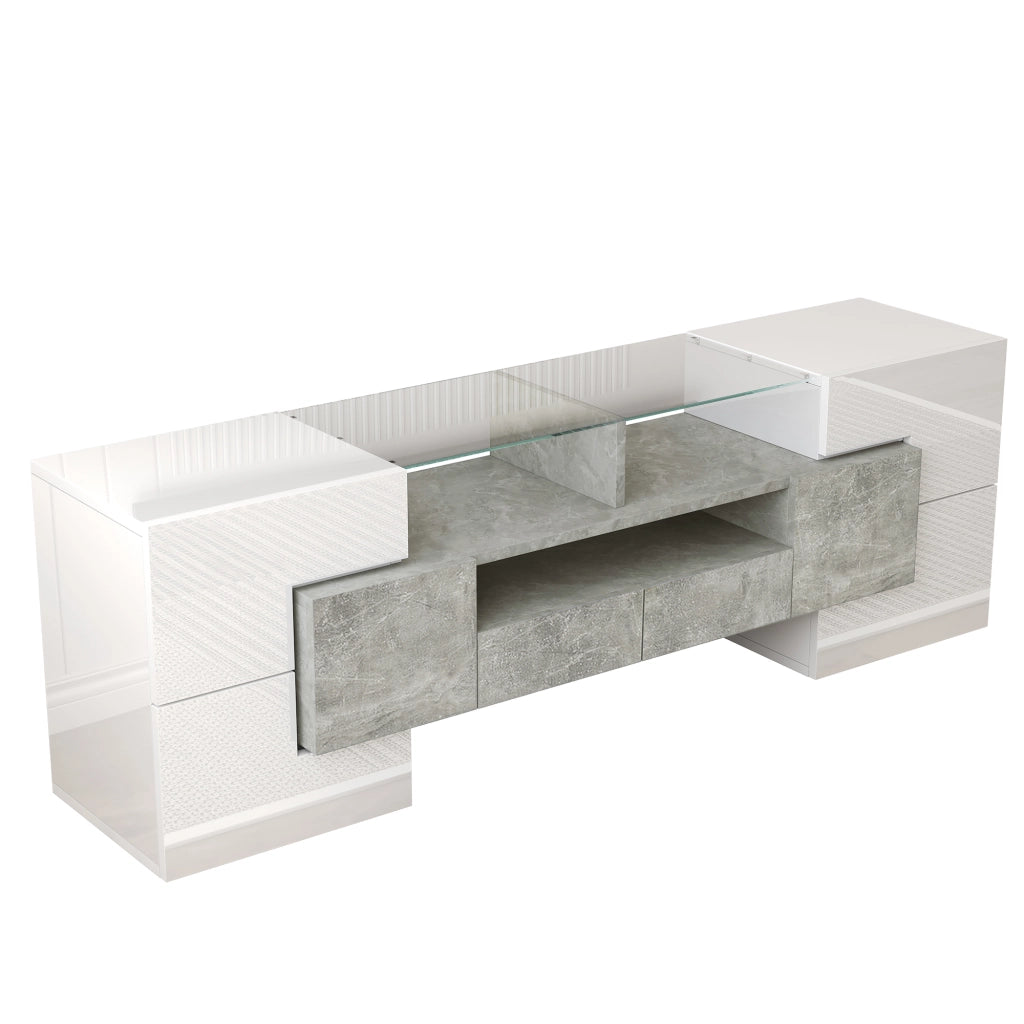 Mobile TV elegante - Zephmum- 145 cm bianco lucido LED illuminazione