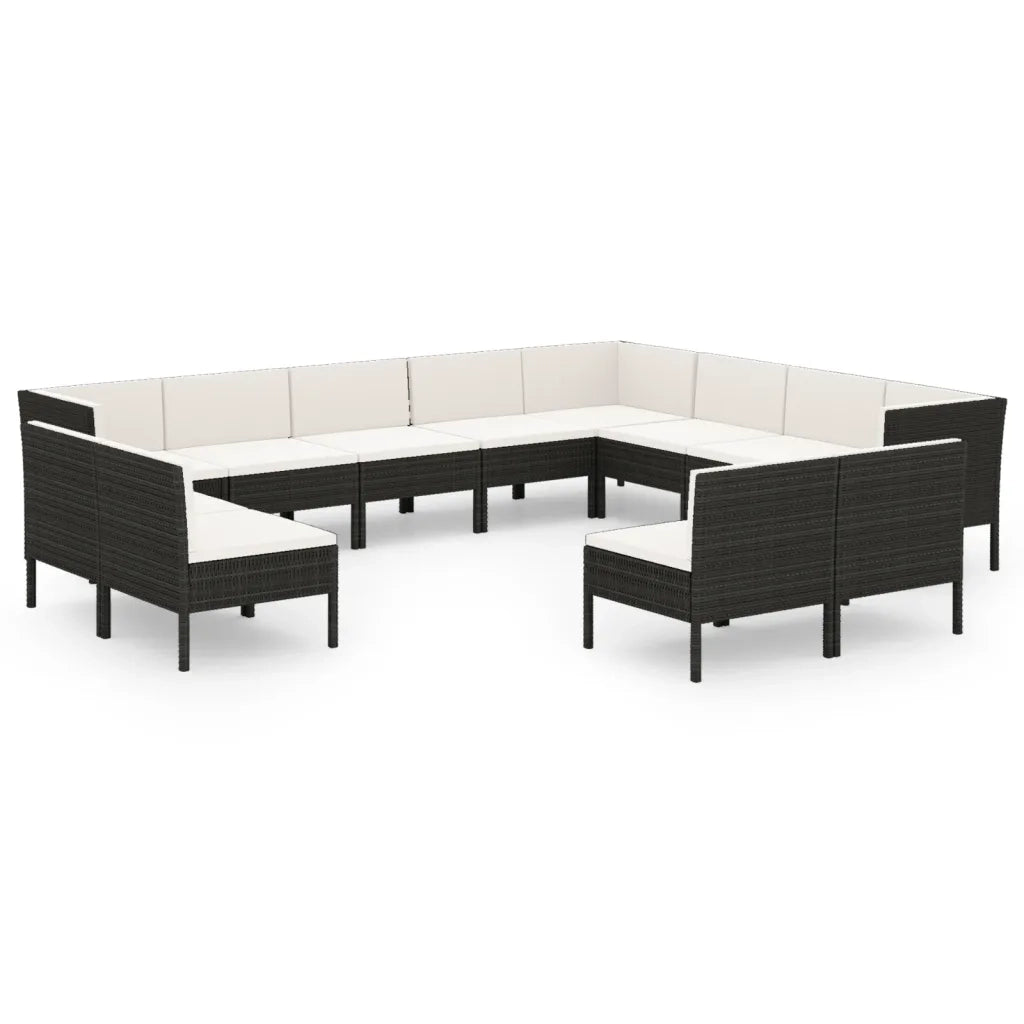 Set Divani da Giardino 11 pz con Cuscini in Polyrattan Nero 3094484