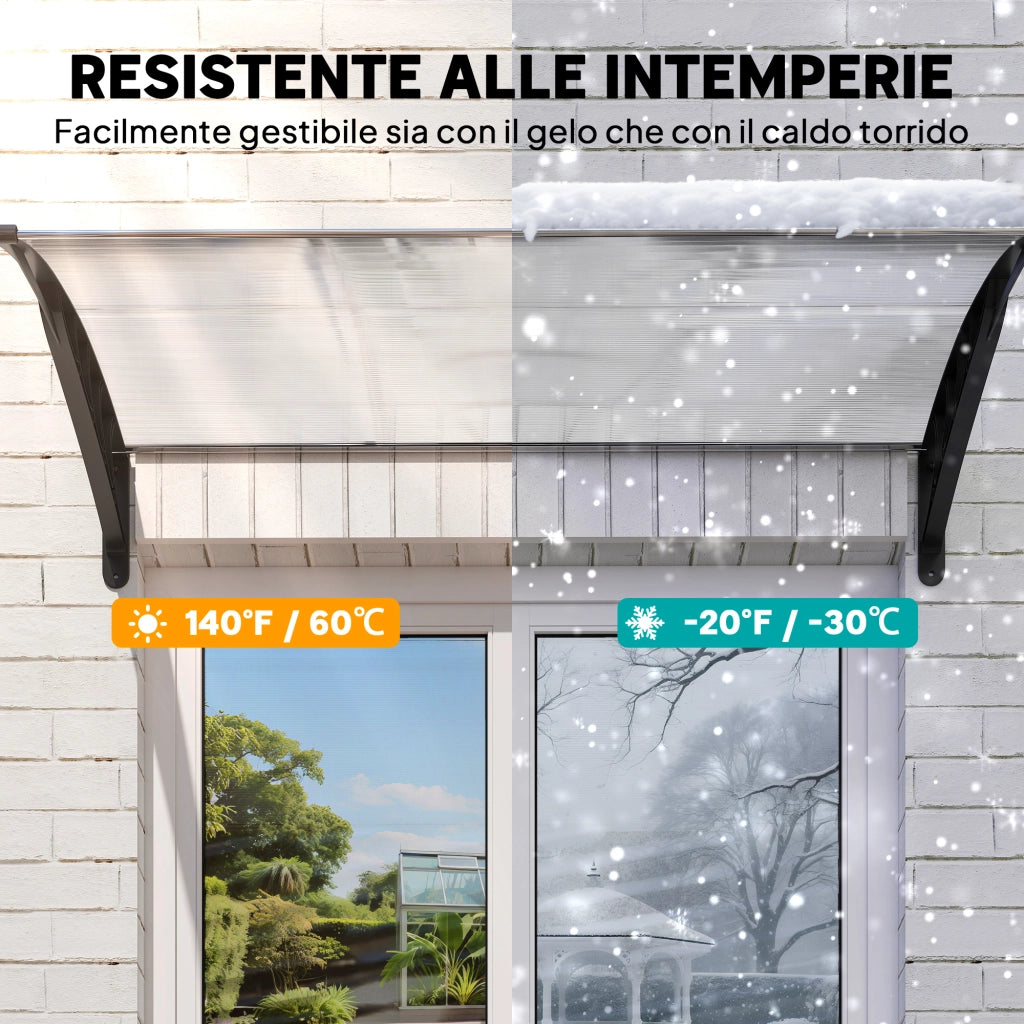 Tenda da Sole Curva con Viti e Bulloni Inclusi. in Policarbonato. PP e Alluminio. 90x150x25 cm