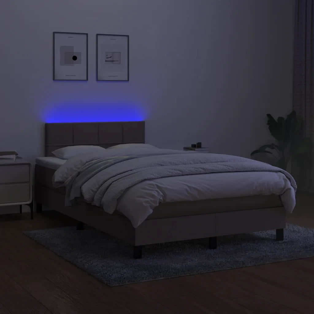 Letto a Molle con Materasso e LED Tortora 120x190 cm in Tessuto 3270043