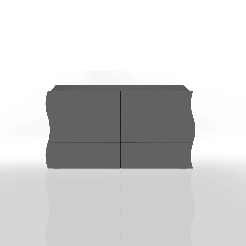 Cassettiera 6 Cassetti Onda 155,1x40x81,8 cm Finitura in Melamina Antracite Opaco
