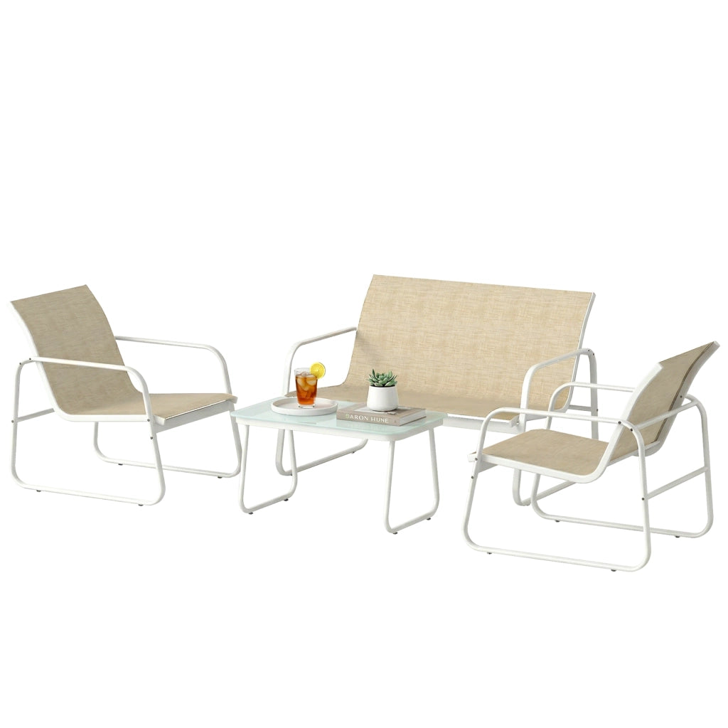 Set da Giardino 4 Pezzi con Divano, Poltrone, Tavolino, Khaki e Bianco
