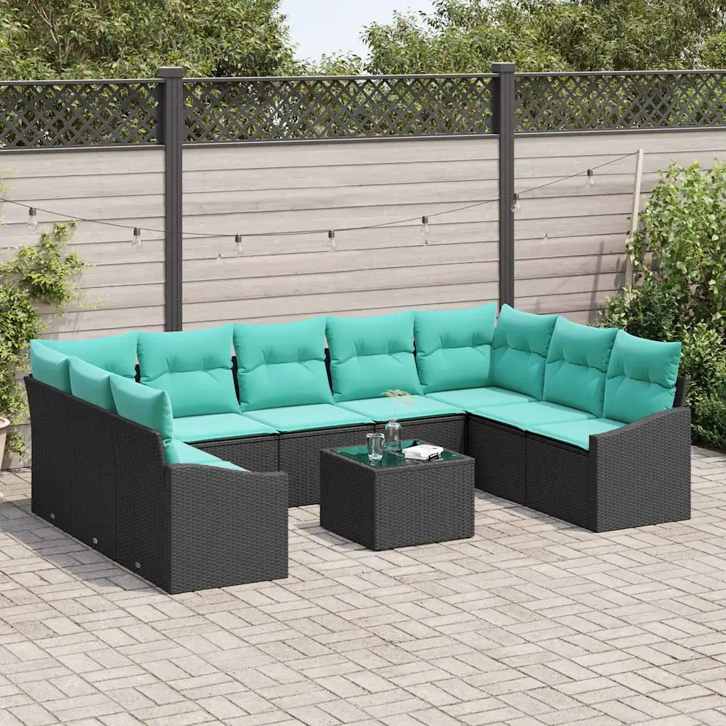 Set di divani con cuscino 10 pcs Nero polyrattan 3346896