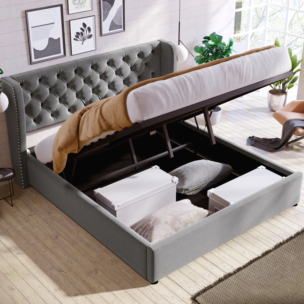 LETTO Contenitore 197x146x99 cm Velluto Grigio