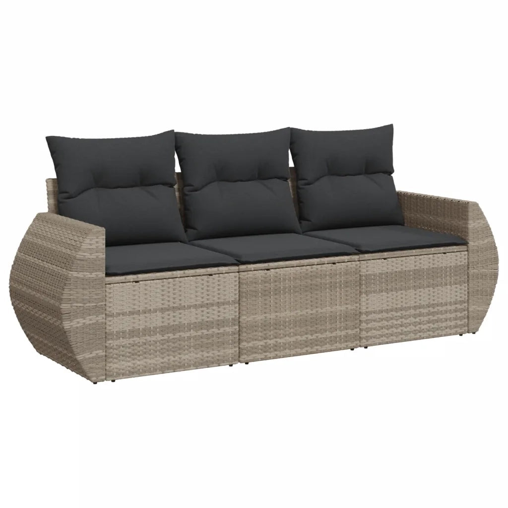 Set Divano da Giardino 3pz con Cuscini Grigio Chiaro Polyrattan
