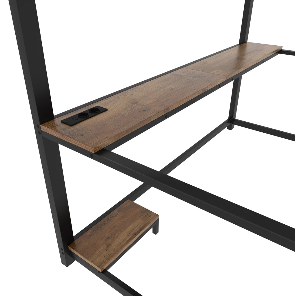 Letto a soppalco 90x200 cm con scrivania, LED, presa USB e scala