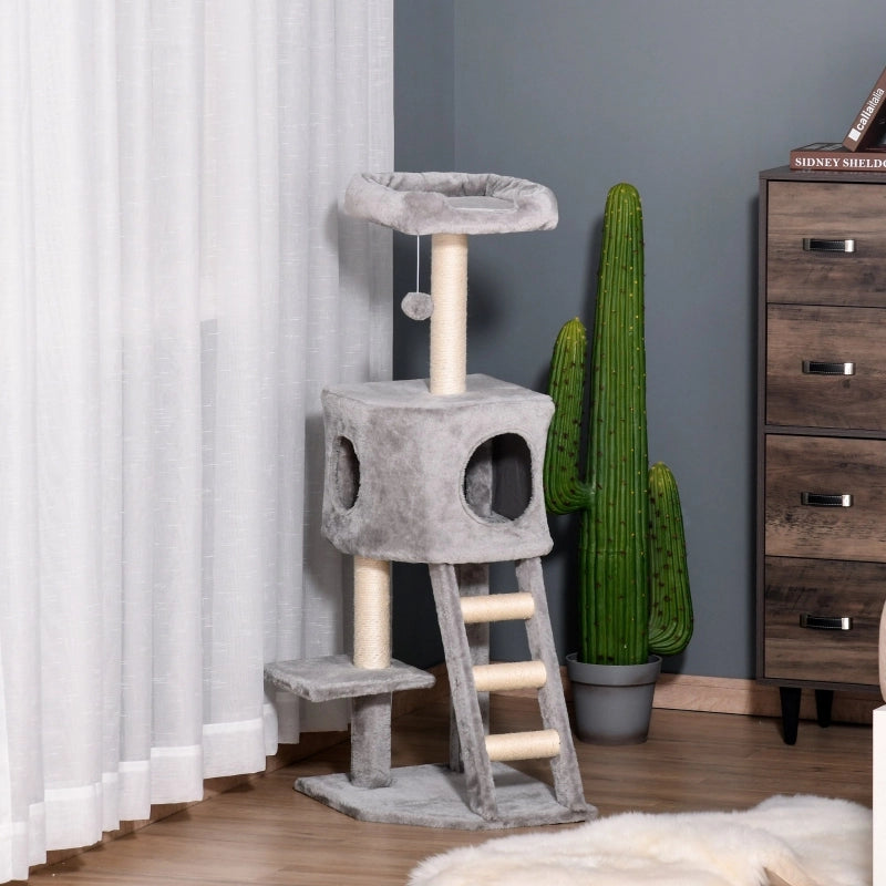 Tiragraffi per gatti da 120 cm con grotta, pallina, pali in sisal, piattaforma, scaletta, tiragraffi multilivello, albero per arrampicarsi per gatti,