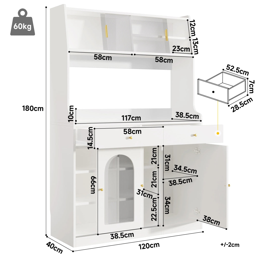 Credenza Buffet con Vetrina, LED e Cassetti ¨C MINIMAL ¨C Bianco