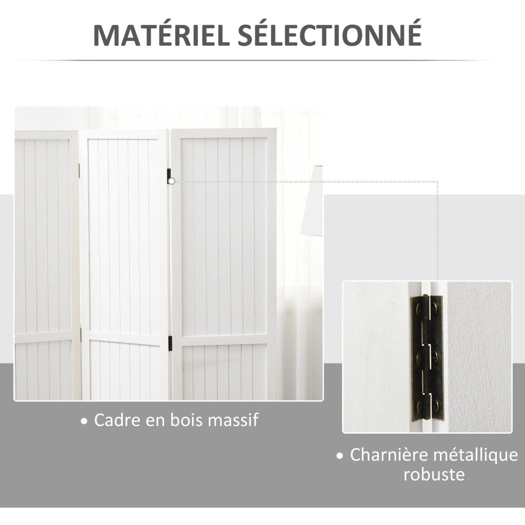 Paravento separatore 3 pannelli legno pieghevole - Xylo - bianco 120x170 cm