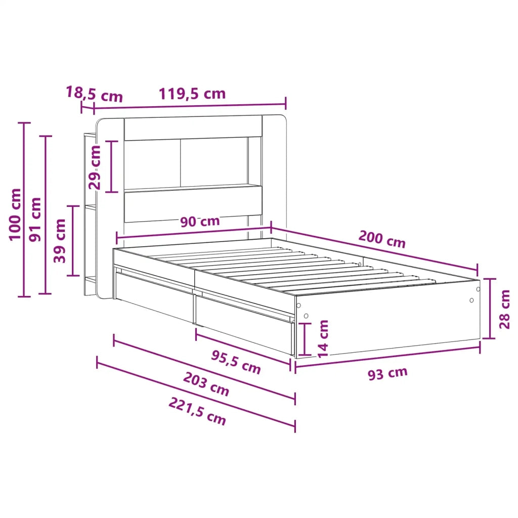 Telaio del letto con storage Sonoma grigio 90 x 200 cm 3433638