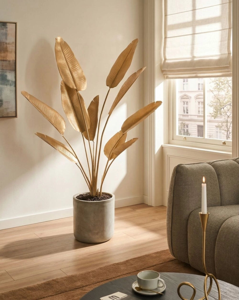 Pianta artificiale in vaso in plastica dorata 162 cm ambienti stile moderno