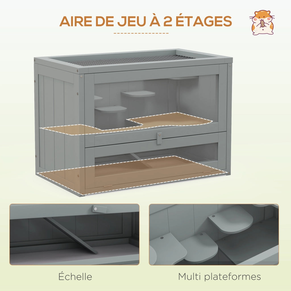 Gabbia per criceti e piccoli roditori con accessori ¨C zephmum ¨C 60x35x42 cm grigio