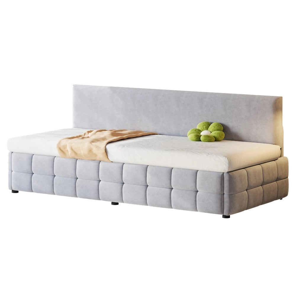 Letto Singolo Imbottito con Contenitore Idraulico ¨C Xylo ¨C Velluto Grigio Chiaro 90x200
