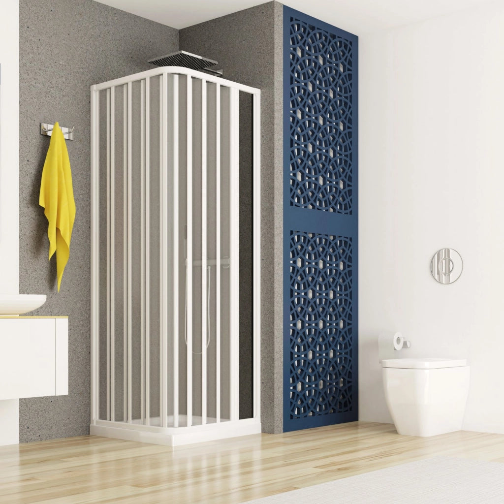 Box doccia due lati apertura laterale a soffietto, pvc bianco h185cm Platra Merne Bianco,80x90 cm