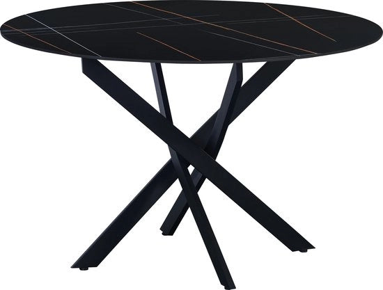 Tavolo da pranzo rotondo per 4 persone - Tavolo da giardino nero - Finestra marmerizzata - Dimensioni 110x110x76cm