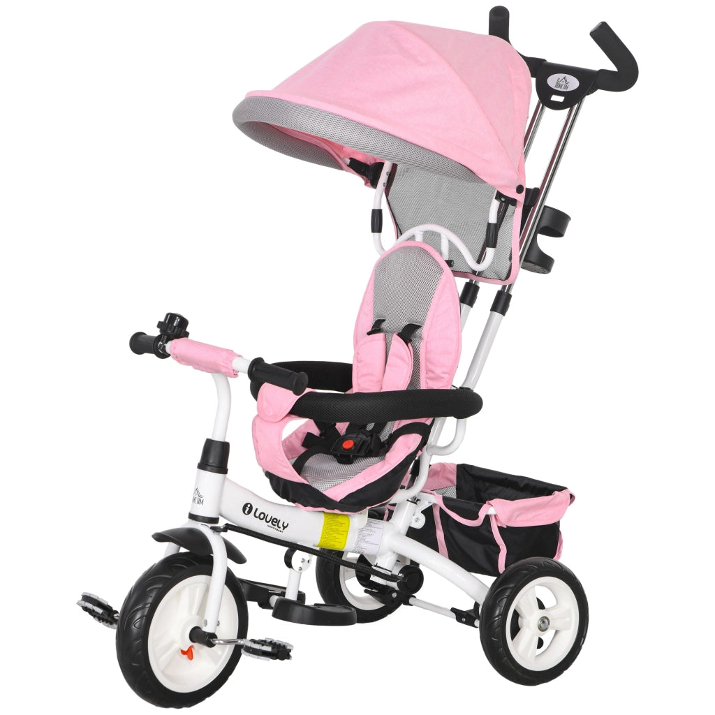 Triciclo 6-in-1 con maniglia, tettuccio e cestino ¨C Xylo ¨C Rosa, 1-5 anni