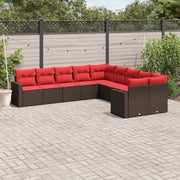 Set Divani da Giardino 10pz con Cuscini in Polyrattan Marrone