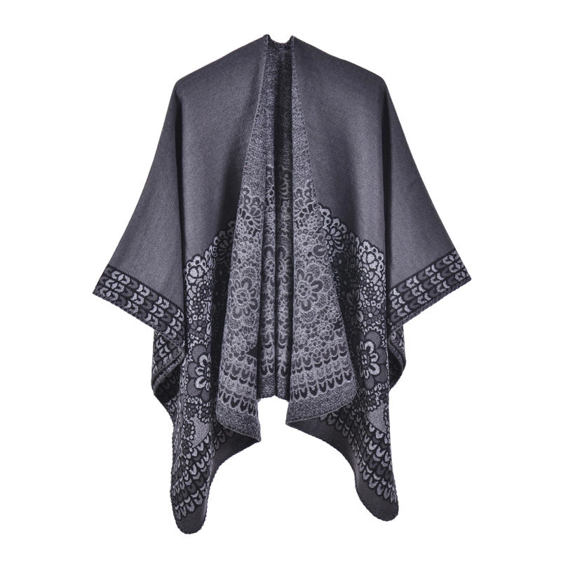 Nuovo modello di scialle caldo con orlo a spacco, mantella, cardigan in cashmere da donna, sciarpa