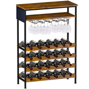 Portabottiglie da Terra con 24 Spazi e 1 Ripiano 10 Portacalici Cantinetta Bar