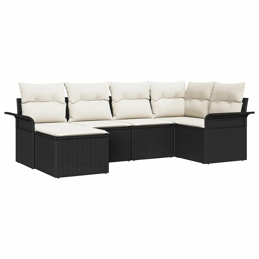 Set Divano da Giardino con cuscino 6 pcs Nero polyrattan