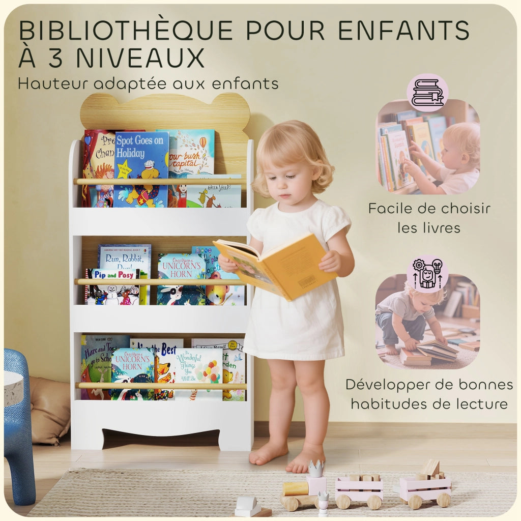 Libreria bambini 3 ripiani legno naturale ¨C Xylo ¨C cameretta stoccaggio libri