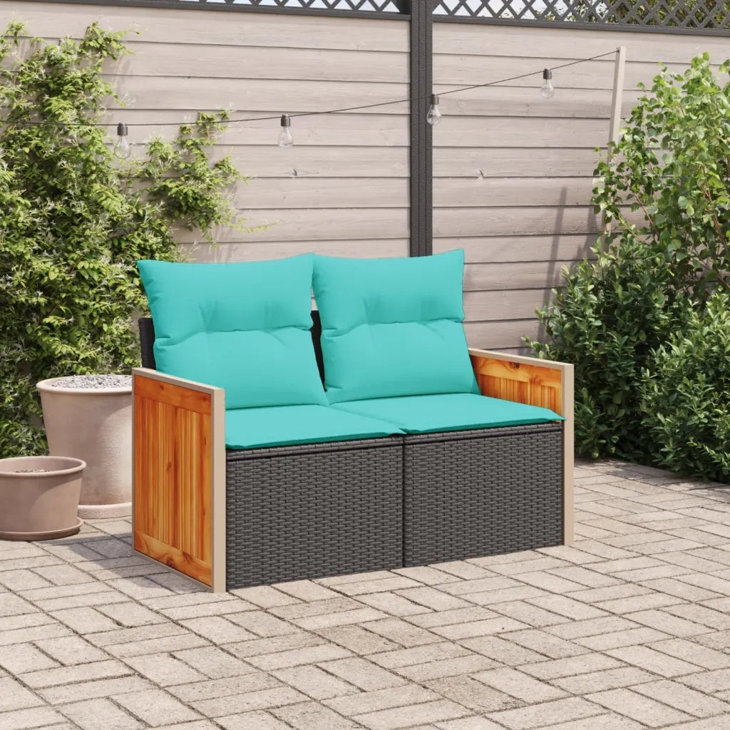 Divano da giardino con cuscini 2 posti nero in polyrattan 366037