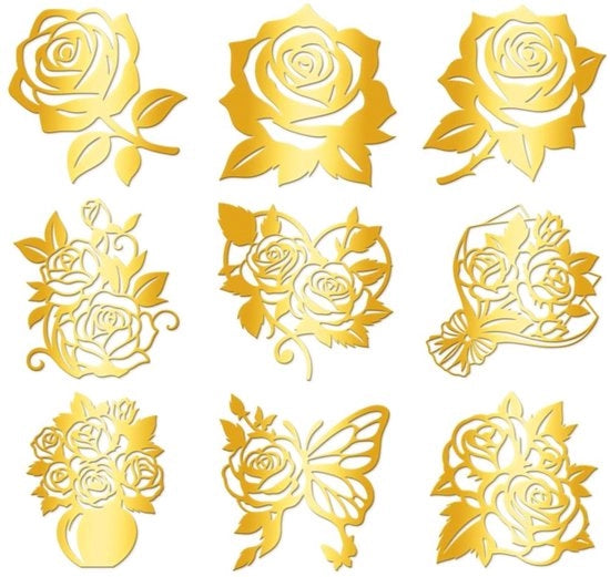 Sticker autoadesivi autoattacchi 9 pezzi - Rose dorate - Decorazione acqua resistente - Fai da te - 4 cm x 4 cm - Sticker decorativi