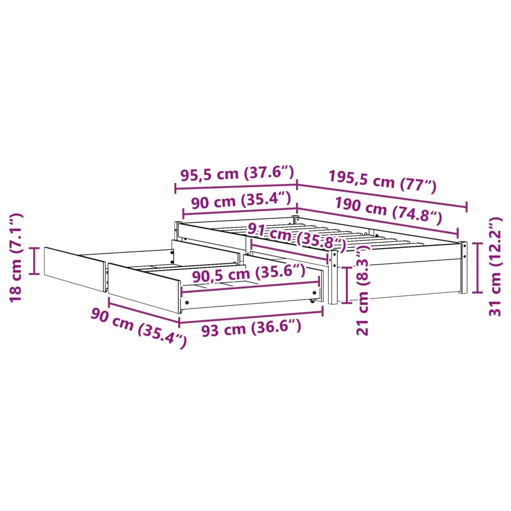 Letto singolo | Letto per adulti | Struttura del letto 3 pcs Marrone cerato Legno di pino