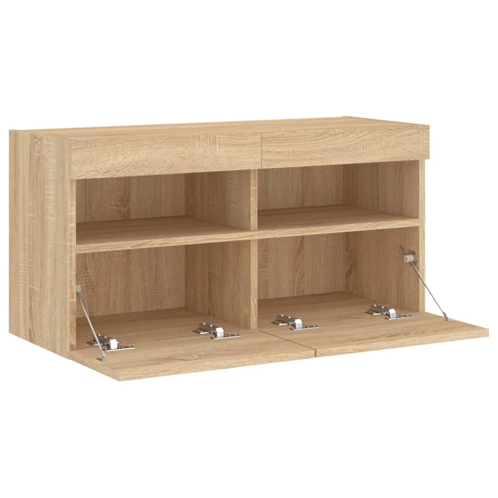 Mobile TV multimediale scaffale TV credenza mobile TV sala da pranzo soggiorno camera da letto a parete con luci LED rovere Sonoma 80 x 30 x 40 cm marrone 02_0028024