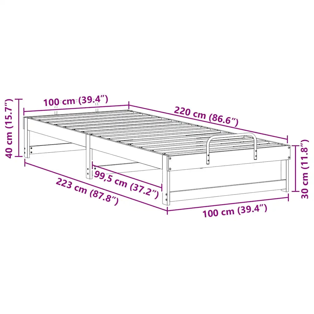 Struttura del letto-Giroletto Marrone 100 x 220 cm Pino massello 659879