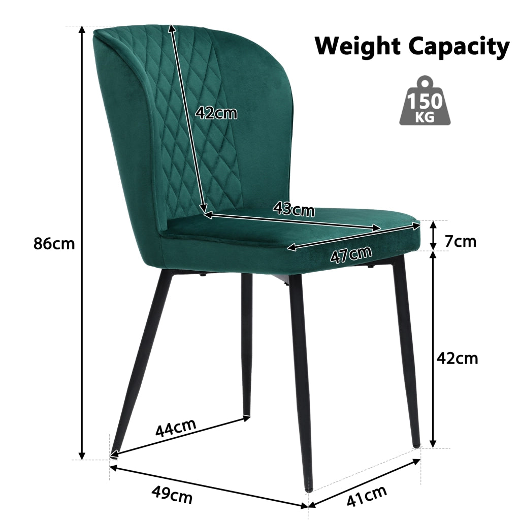 Sedia da pranzo (2 pezzi), verde scuro, sedia di design imbottita con schienale, seduta in velluto, struttura in metallo