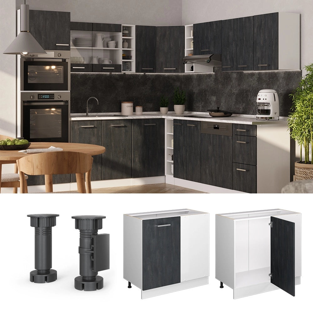 Mobile ad angolo cucina R-Line Calce nera/Bianco 86 cm PL Marmo Vicco