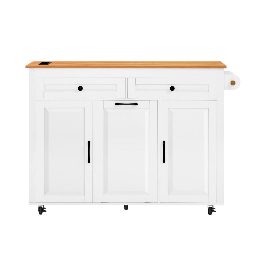 Desserte da cucina mobile con piano estraibile; vano aperto e scomparto per rifiuti per cucina; bianco; 120 × 40-75 × 92 cm