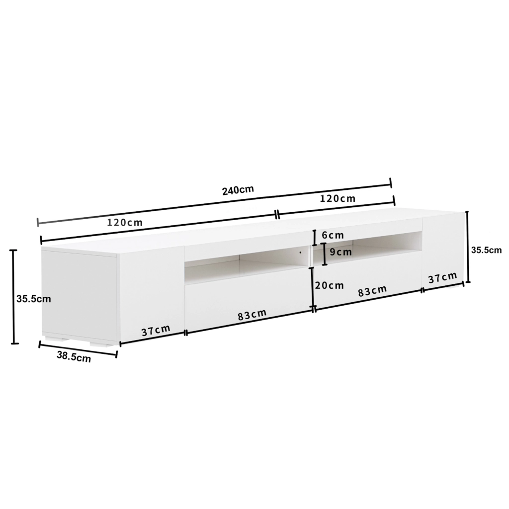 MOBILE TV 240 cm con LED variabile MDF Bianco