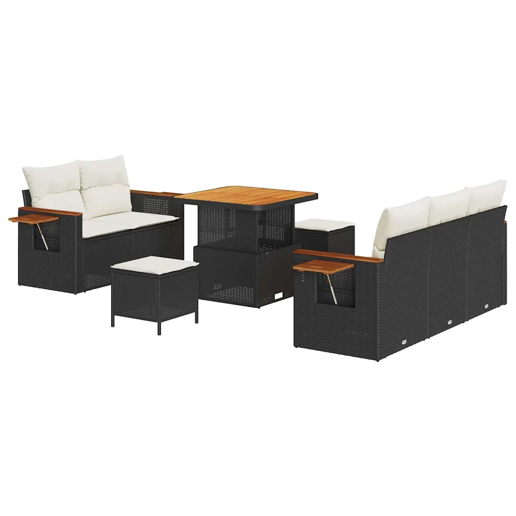 Set Divano da Giardino 10 pcs Nero e Crema polyrattan