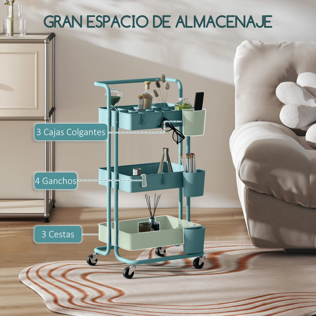 Carrello Portaoggetti Multifunzionale con Ruote e Ganci ¨C Zephmum ¨C Verde 42x38x86.5 cm