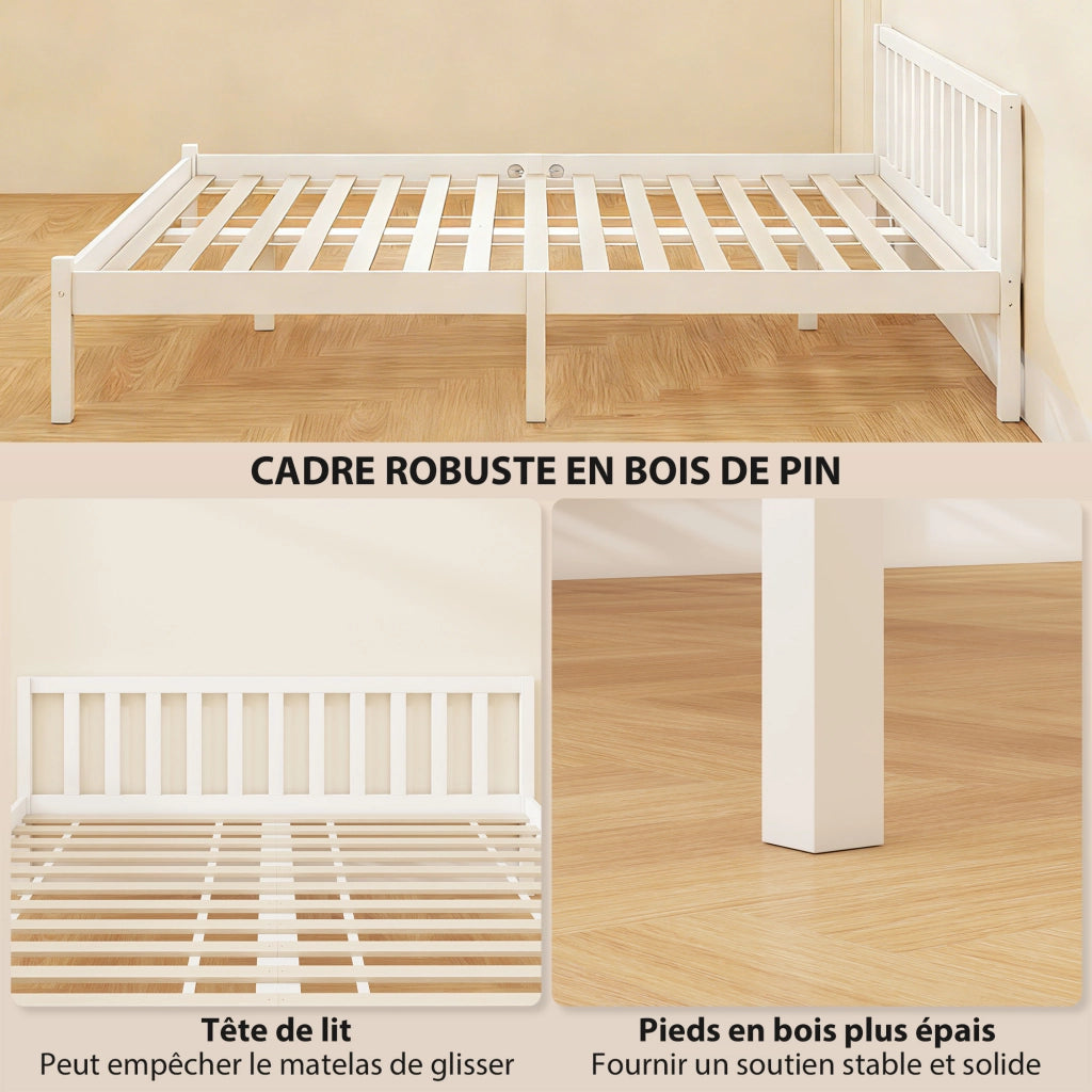 Letto singolo in legno massello ¨C Xylo ¨C 160x200 cm con testiera e rete a doghe