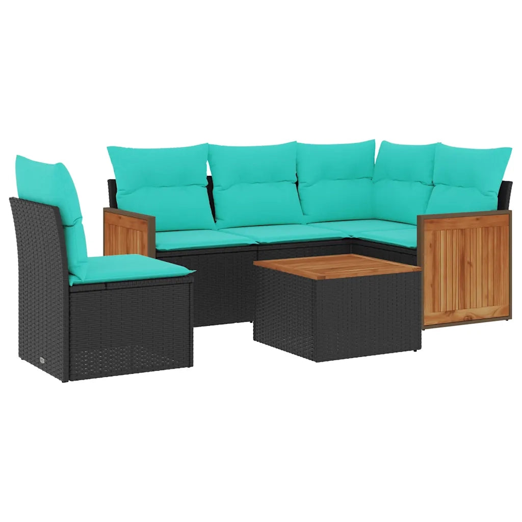 Set Divani da Giardino 6 pz con Cuscini Nero in Polyrattan 3227660