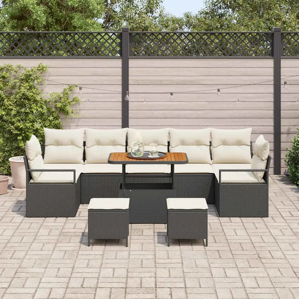 Set Divano da Giardino con cuscino 10 pcs Nero polyrattan